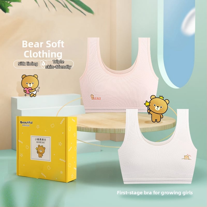 Детски сутиен-жилетка с Modal тъкан и подплата от Mulberry коприна, пълна чашка, тънки чашки, без метални елементи, фиксирани двойни презрамки, дишащ и удобен