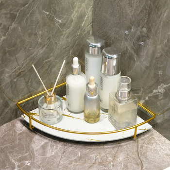 Козметична поставка за баня – ъглов настолен органайзър от пластмаса и метал, покритие със спрей, товар 5 кг, 1–2 нива