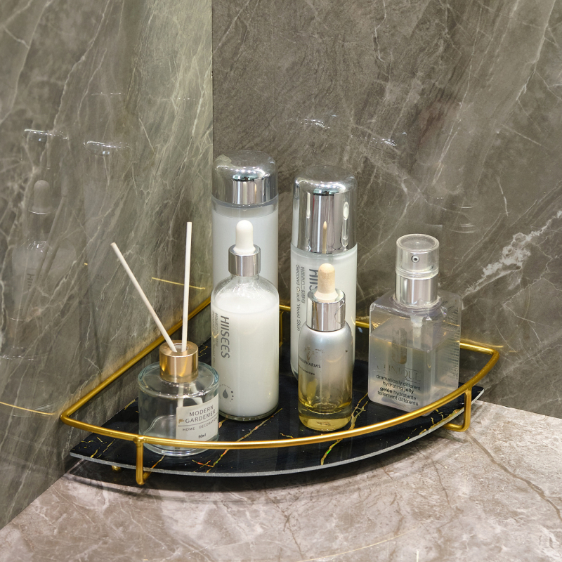 Козметична поставка за баня – ъглов настолен органайзър от пластмаса и метал, покритие със спрей, товар 5 кг, 1–2 нива