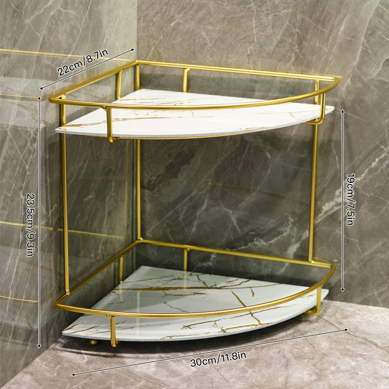 Козметична поставка за баня – ъглов настолен органайзър от пластмаса и метал, покритие със спрей, товар 5 кг, 1–2 нива