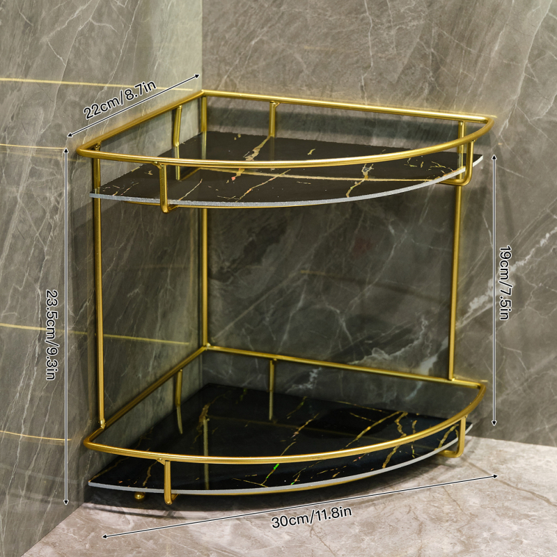 Козметична поставка за баня – ъглов настолен органайзър от пластмаса и метал, покритие със спрей, товар 5 кг, 1–2 нива