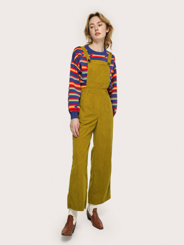 Corduroy Overalls για γυναίκες, χωρίς μανίκια, χαλαρή γραμμή, μακρύ μήκος (πολυεστέρας 91–100%, μήκος 80–100 cm)