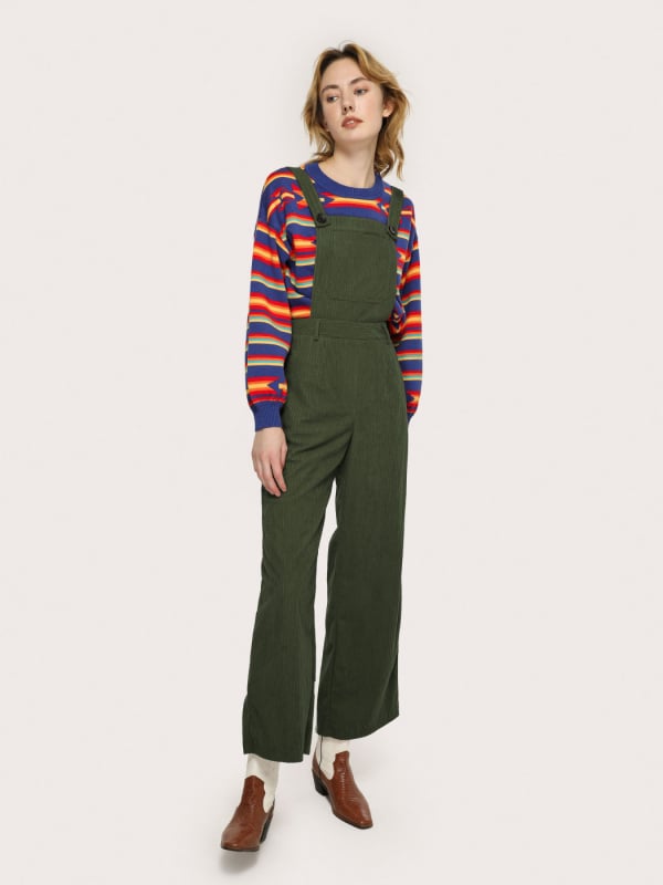 Corduroy Overalls για γυναίκες, χωρίς μανίκια, χαλαρή γραμμή, μακρύ μήκος (πολυεστέρας 91–100%, μήκος 80–100 cm)