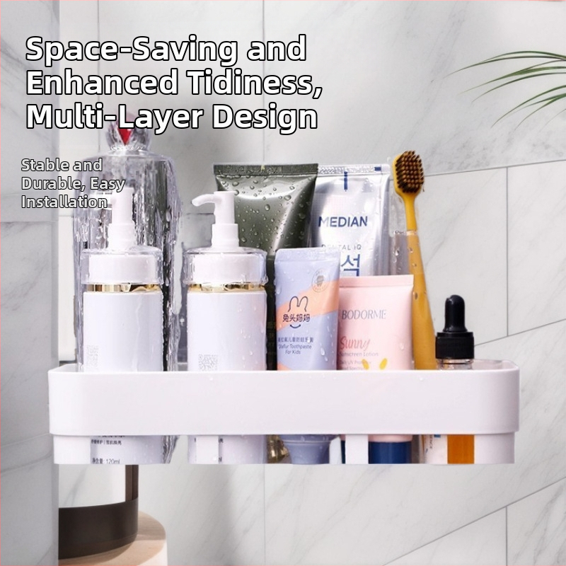 Fali polc fürdőszobába, fúrás nélkül, PP anyag, 1 polc, tárolás fürdőszobában és a konyhában