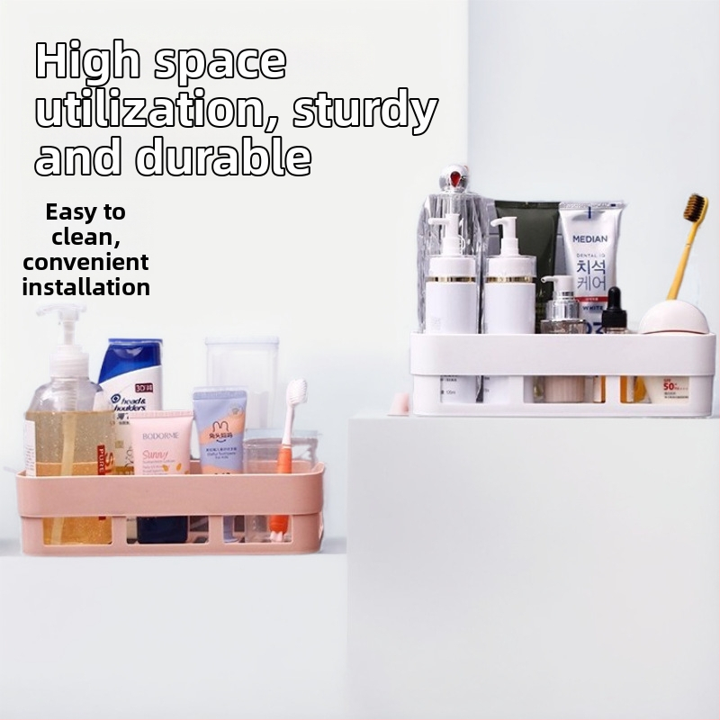 Fali polc fürdőszobába, fúrás nélkül, PP anyag, 1 polc, tárolás fürdőszobában és a konyhában