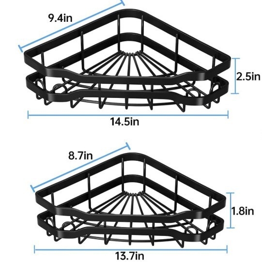 Стенно рафт за баня с триъгълна кошница, без пробиване, за съхранение на козметика и принадлежности
