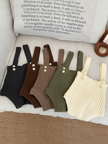 Kötött babaruha ujjatlan overál pántokkal, koreai stílus, 50% viszkóz, Zhejiang, 1–3 éves korosztálynak