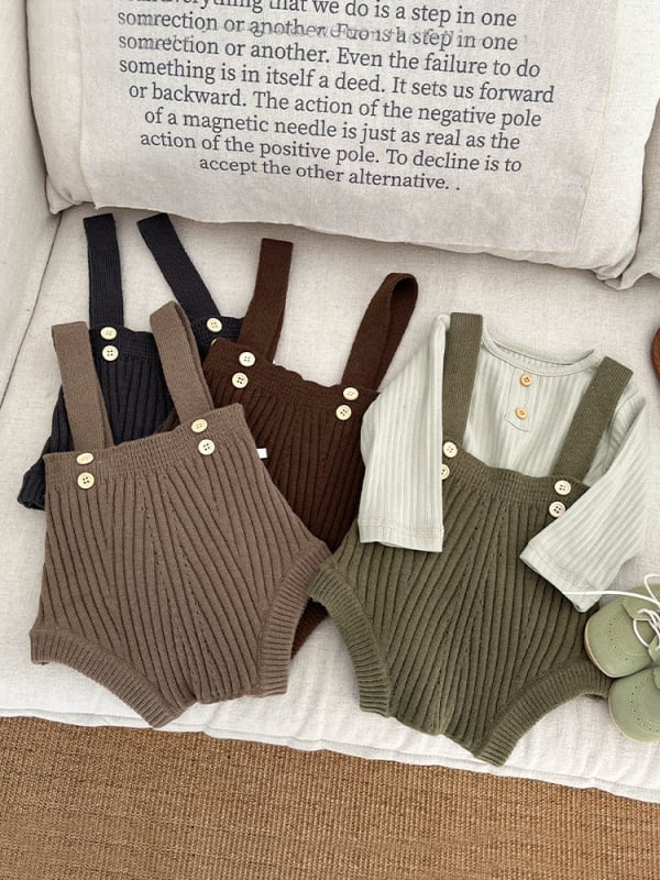 Kötött babaruha ujjatlan overál pántokkal, koreai stílus, 50% viszkóz, Zhejiang, 1–3 éves korosztálynak