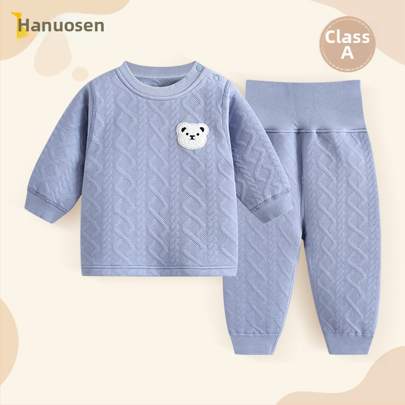 Divdaļīgs kokvilnas bērnu pidžamu komplekts ar augsto vidukli vēdera aizsardzībai, silts, 1–3 gadi