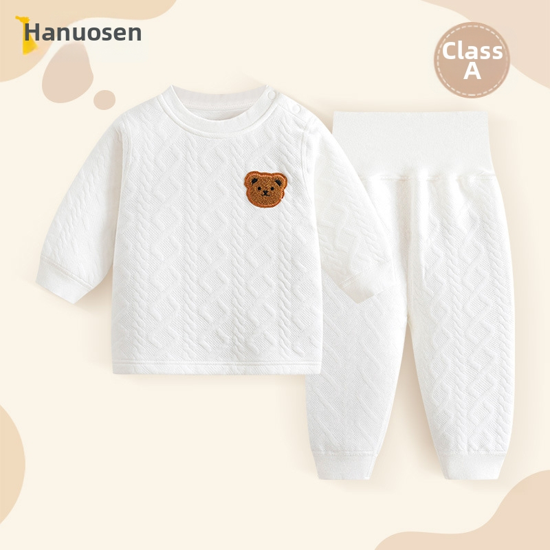 Divdaļīgs kokvilnas bērnu pidžamu komplekts ar augsto vidukli vēdera aizsardzībai, silts, 1–3 gadi