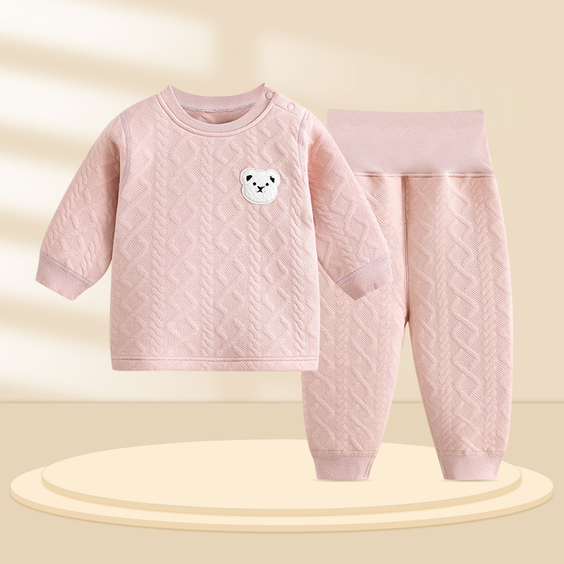 Divdaļīgs kokvilnas bērnu pidžamu komplekts ar augsto vidukli vēdera aizsardzībai, silts, 1–3 gadi