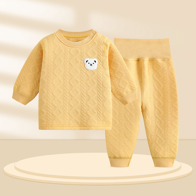 Divdaļīgs kokvilnas bērnu pidžamu komplekts ar augsto vidukli vēdera aizsardzībai, silts, 1–3 gadi