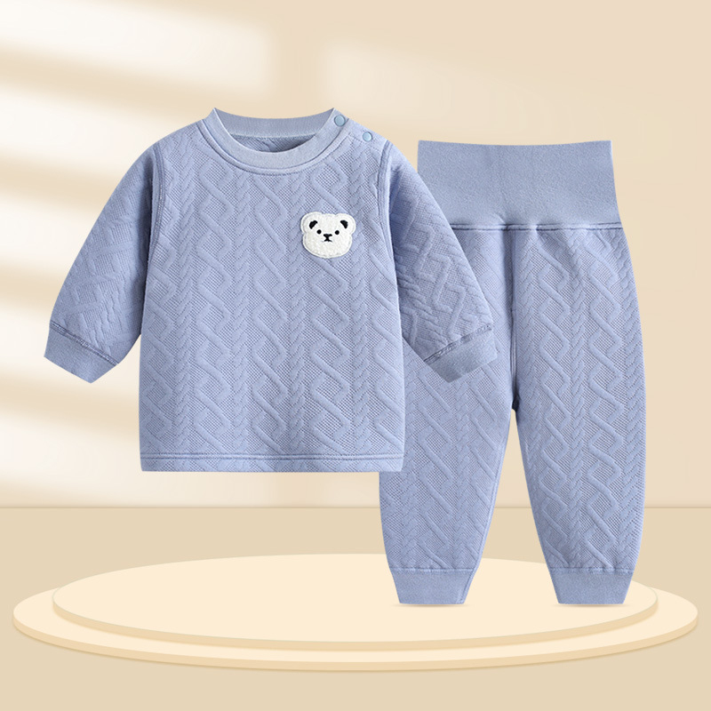 Divdaļīgs kokvilnas bērnu pidžamu komplekts ar augsto vidukli vēdera aizsardzībai, silts, 1–3 gadi