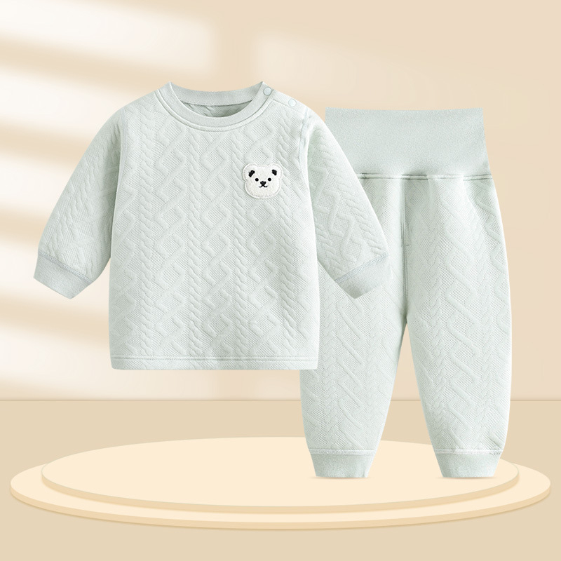 Divdaļīgs kokvilnas bērnu pidžamu komplekts ar augsto vidukli vēdera aizsardzībai, silts, 1–3 gadi
