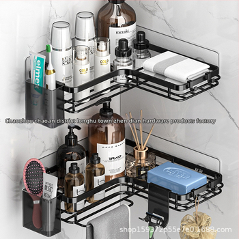 Raft triunghiular din oțel inoxidabil pentru baie – montaj pe perete, 1 nivel, pliabil și mobil, fără găuri, design creativ, Zhen dian