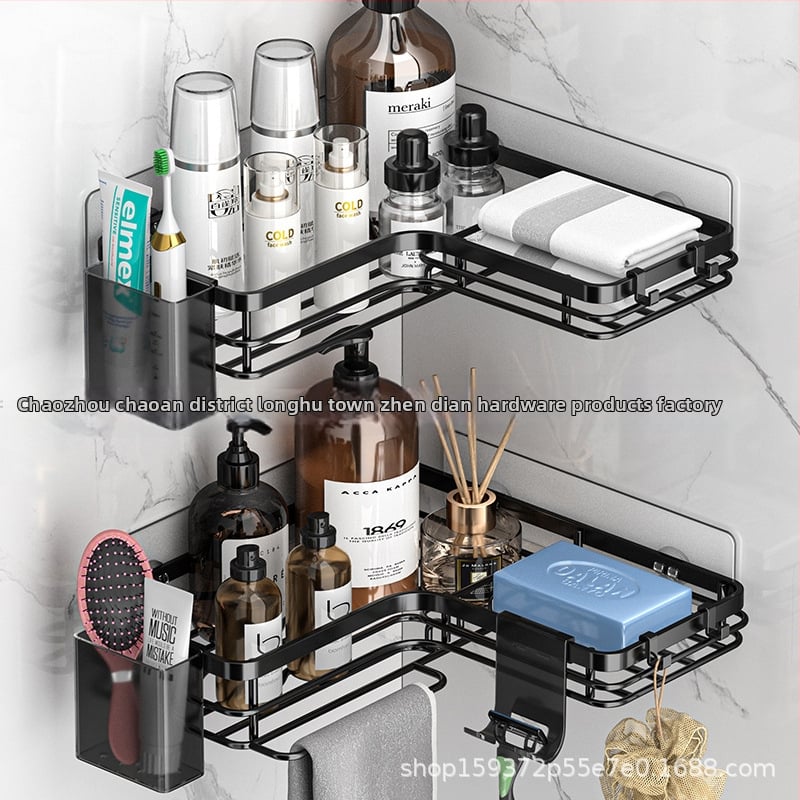 Raft triunghiular din oțel inoxidabil pentru baie – montaj pe perete, 1 nivel, pliabil și mobil, fără găuri, design creativ, Zhen dian