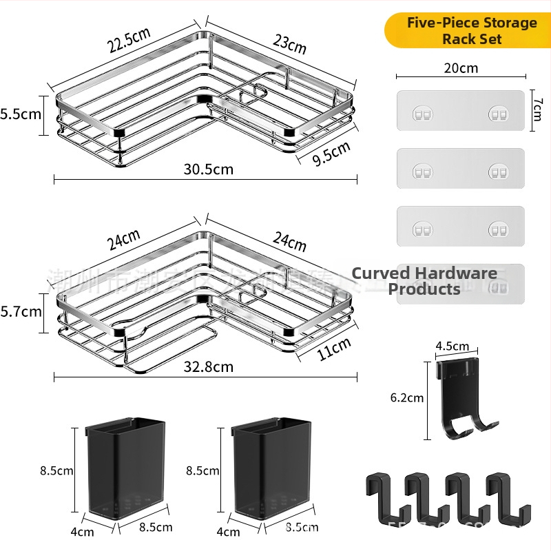 Raft triunghiular din oțel inoxidabil pentru baie – montaj pe perete, 1 nivel, pliabil și mobil, fără găuri, design creativ, Zhen dian