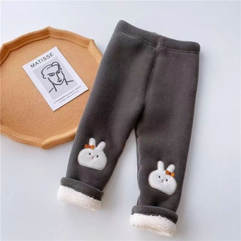 Detské fleecové legíny s fleecovou výstelkou, korejský štýl, lambswool látka, cartoon vzor, stredne vysoký pás