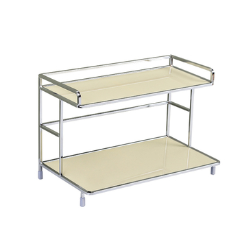 Двуслойна метална настолна система за съхранение - прост модерен дизайн за козметика, баня и кухня (2 слоя; настолно монтиране; мултифункционално; без пробиване)