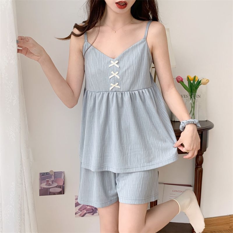 Δύο τεμάχια σετ πιτζάμες χωρίς μανίκια με ρυθμιζόμενες τιράντες, στρογγυλή λαιμόκοψη, ελαφρύ βαμβάκι για καλοκαίρι, διαπνέον και απορροφά τον ιδρώτα