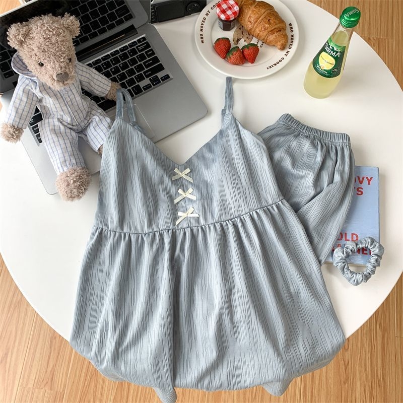 Δύο τεμάχια σετ πιτζάμες χωρίς μανίκια με ρυθμιζόμενες τιράντες, στρογγυλή λαιμόκοψη, ελαφρύ βαμβάκι για καλοκαίρι, διαπνέον και απορροφά τον ιδρώτα