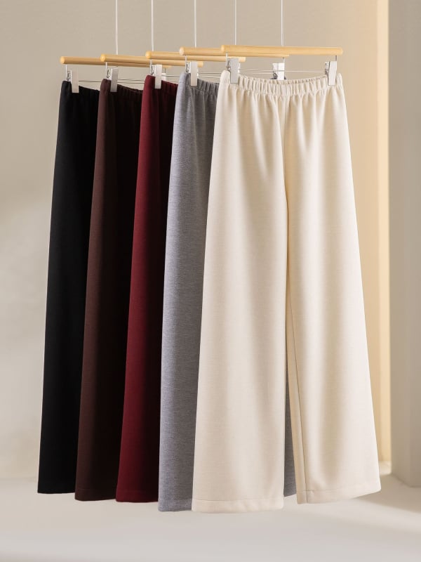Дамски панталони от вълна и ацетат смес, право-широки крачоли, висока талия, елегантен делови стил, есен-зима 2025