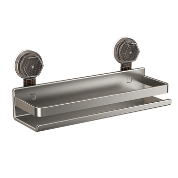 Двуетажен стенен банен рафт с вакуумна фиксация, без пробиване на дупки (Модел ZWJ-023; Материал: Желязо; Носимост: 10 кг; 2-етажен дизайн; Повърхност: спрей пластмаса)