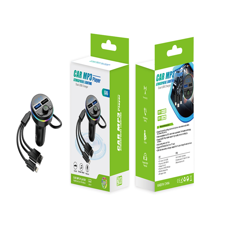 G45 Auto MP3 Bluetooth prijemnik/emitent s USB punjenjem, kabel 3-u-1, 12–24V ulaz, FM radio, LED zaslon