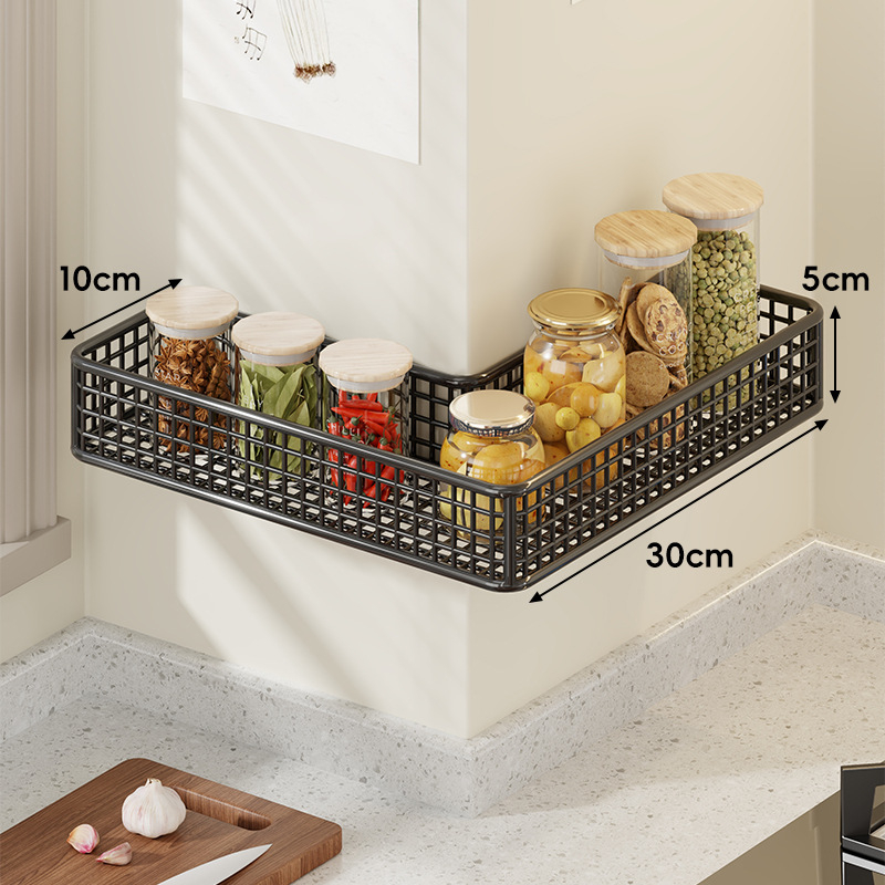 Ъглов стенен кухненски рафт, многофункционален метален органайзер за подправки, чесън и джинджифил