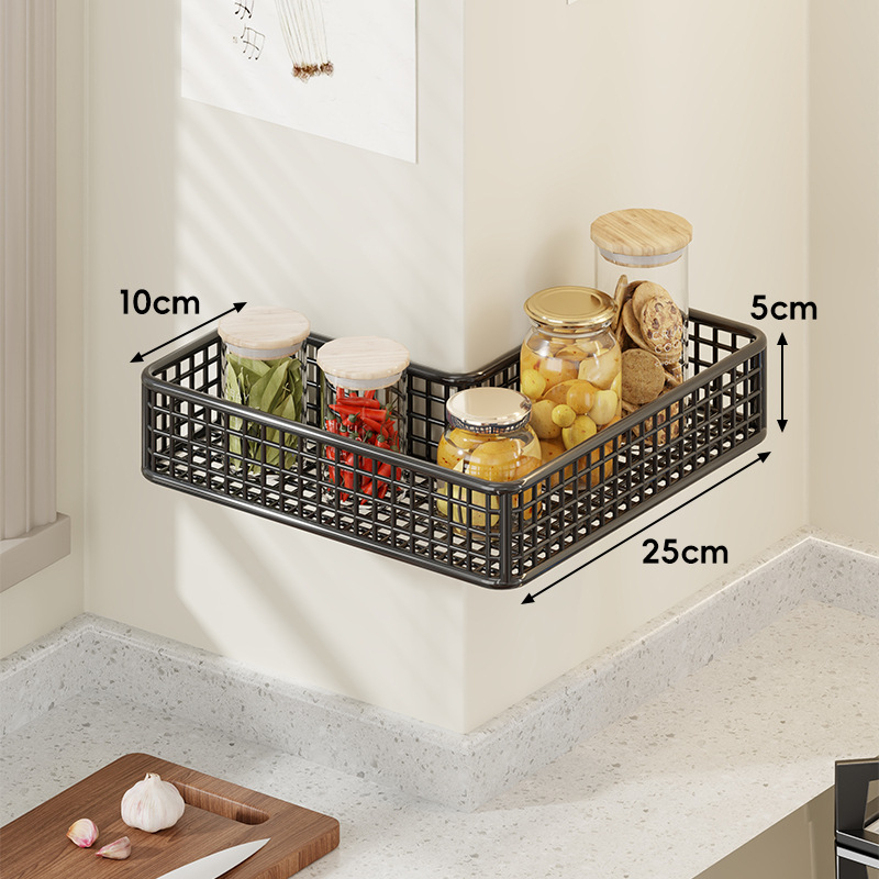 Ъглов стенен кухненски рафт, многофункционален метален органайзер за подправки, чесън и джинджифил