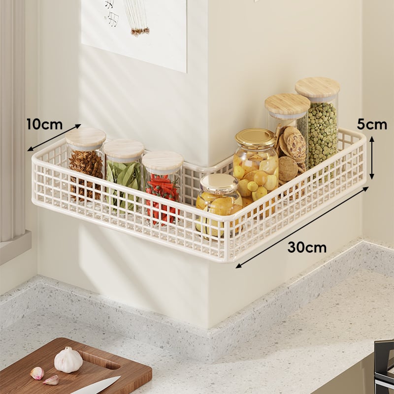 Ъглов стенен кухненски рафт, многофункционален метален органайзер за подправки, чесън и джинджифил