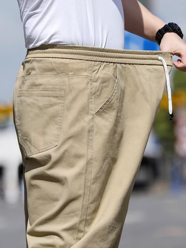 Muške casual hlače, labavi kroj, visoki struk, zatvarač, lagana smjesa pamuka i poliestera za ljeto