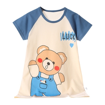 Meitenēm paredzēta kokvilnas naktskleita vasarai, viegla, īsām piedurknēm, Korejas stilā, karikatūras raksts, mitruma vadīšana