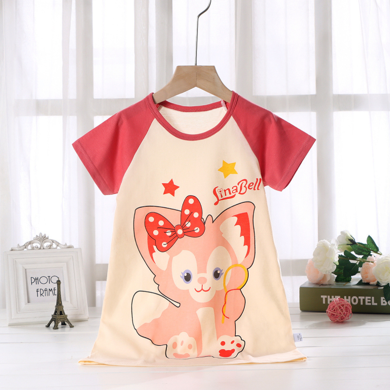 Meitenēm paredzēta kokvilnas naktskleita vasarai, viegla, īsām piedurknēm, Korejas stilā, karikatūras raksts, mitruma vadīšana