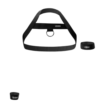 Férfi korlátozó hám fém gyűrűvel és keresztpántokkal, tartalmaz csukló- és karpántot, 82% poliészter + 18% spandex, Clever-menmode