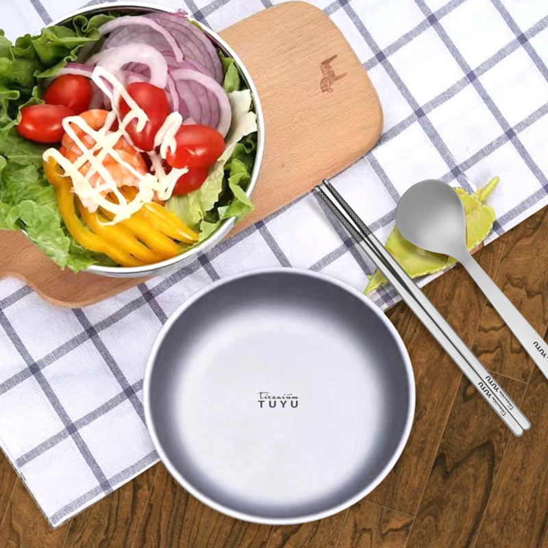 Титаниева чиния – чист титаний съд за хранене, кръгла, пясъкоструйна повърхност, подходяща за микровълнова, преносима за къмпинг