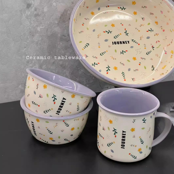 Porcelanski set posuđa – cvjetni uzorak, stil svježeg zraka, pogodna za mikrovalnu, tisak logotipa