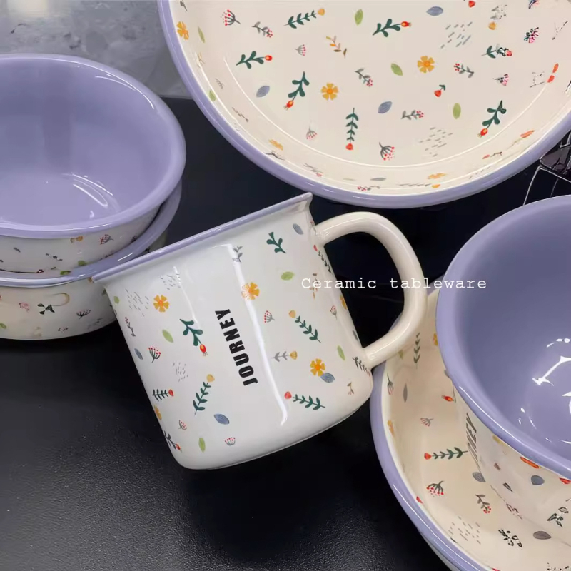 Porcelanski set posuđa – cvjetni uzorak, stil svježeg zraka, pogodna za mikrovalnu, tisak logotipa