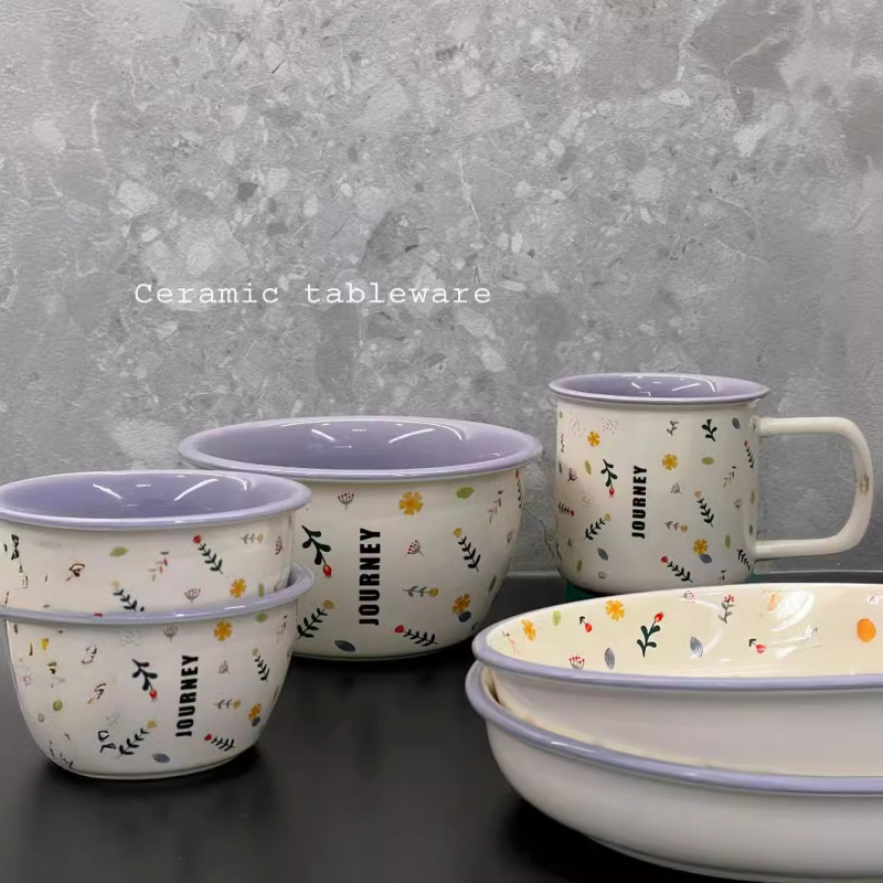 Porcelanski set posuđa – cvjetni uzorak, stil svježeg zraka, pogodna za mikrovalnu, tisak logotipa