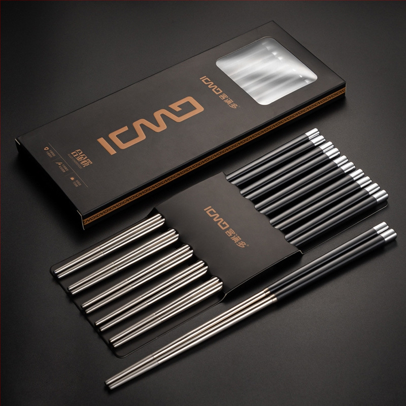 Клечки за хранене от неръждаема стомана 304, марка KMD/Guest Mando, машинно полирани, 10 двойки, стил Light Luxury Retro