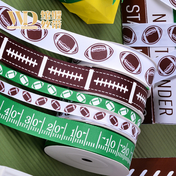 DIY hajszalag rugby témában – poliészter szatén szalag, nyomtatott minta, alkalmas hajkiegészítőkhöz, fejpántokhoz és masnikhoz