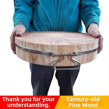 Дъска за рязане, кръгла, от борова дървесина, удебелена, противохлъзгаща, антибактериална