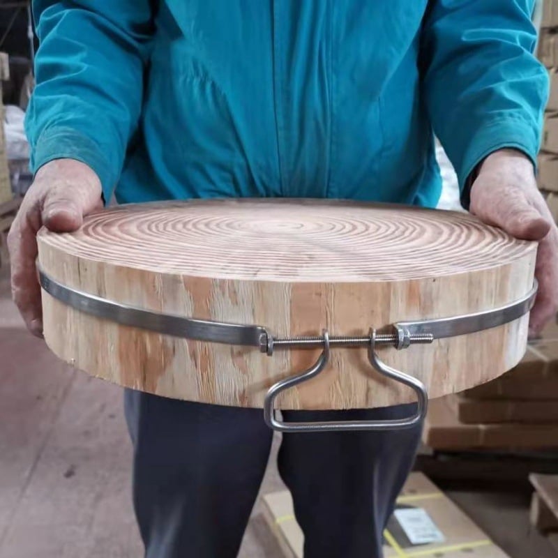 Дъска за рязане, кръгла, от борова дървесина, удебелена, противохлъзгаща, антибактериална