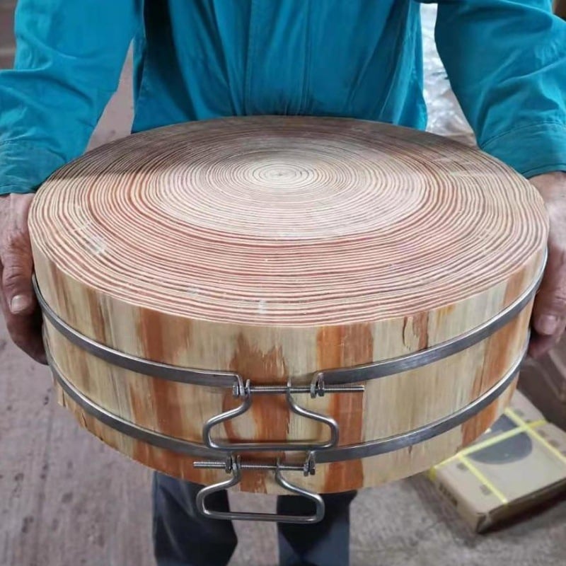 Дъска за рязане, кръгла, от борова дървесина, удебелена, противохлъзгаща, антибактериална