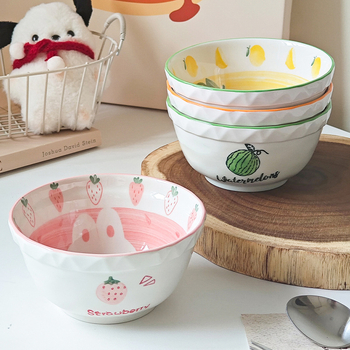 Bol ceramic cu formă neregulată, finisaj sub glazură, potrivit pentru microunde, stil proaspăt și drăguț