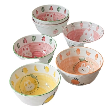 Bol ceramic cu formă neregulată, finisaj sub glazură, potrivit pentru microunde, stil proaspăt și drăguț