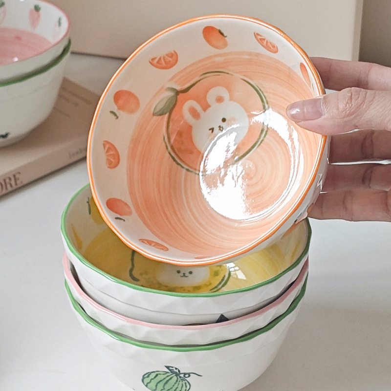 Bol ceramic cu formă neregulată, finisaj sub glazură, potrivit pentru microunde, stil proaspăt și drăguț