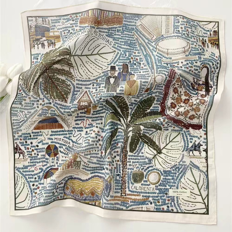 Pamut négyzetkendő, 100% pamut, nyomtatott, 2025 tavasza