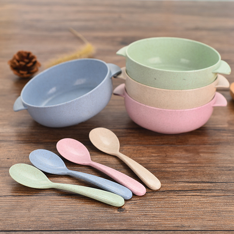 Bol din paie de grâu pentru copii - compatibil cu microundele, rotund, stil modern