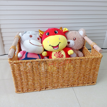 Кошница за съхранение с дървена дръжка, метална рамка, имитационен ратан и PP материал (Модерен минимализъм, есен 2020)